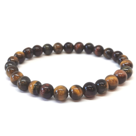 3 Yeux (Oeil de Tigre Faucon Taureau) - Bracelet Boules 8 mm - Grande Taille