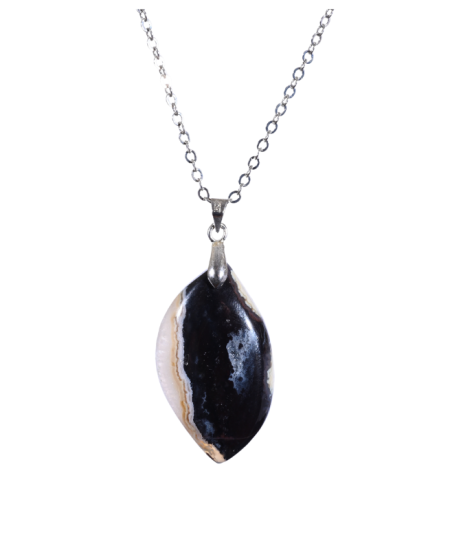 Agate Noire Rubanée Naturelle - Pendentif Bélière