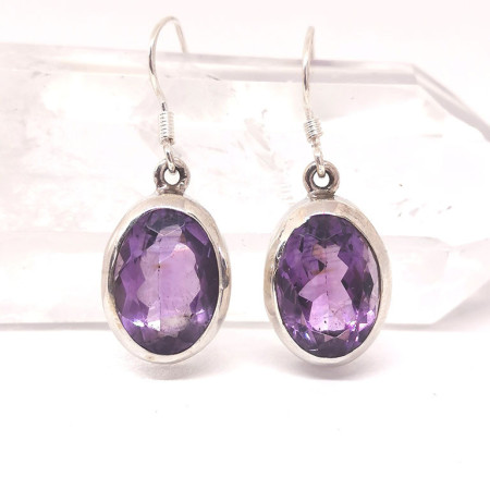 Améthyste - Boucles d'Oreilles Argent - AAA+ - Facettée