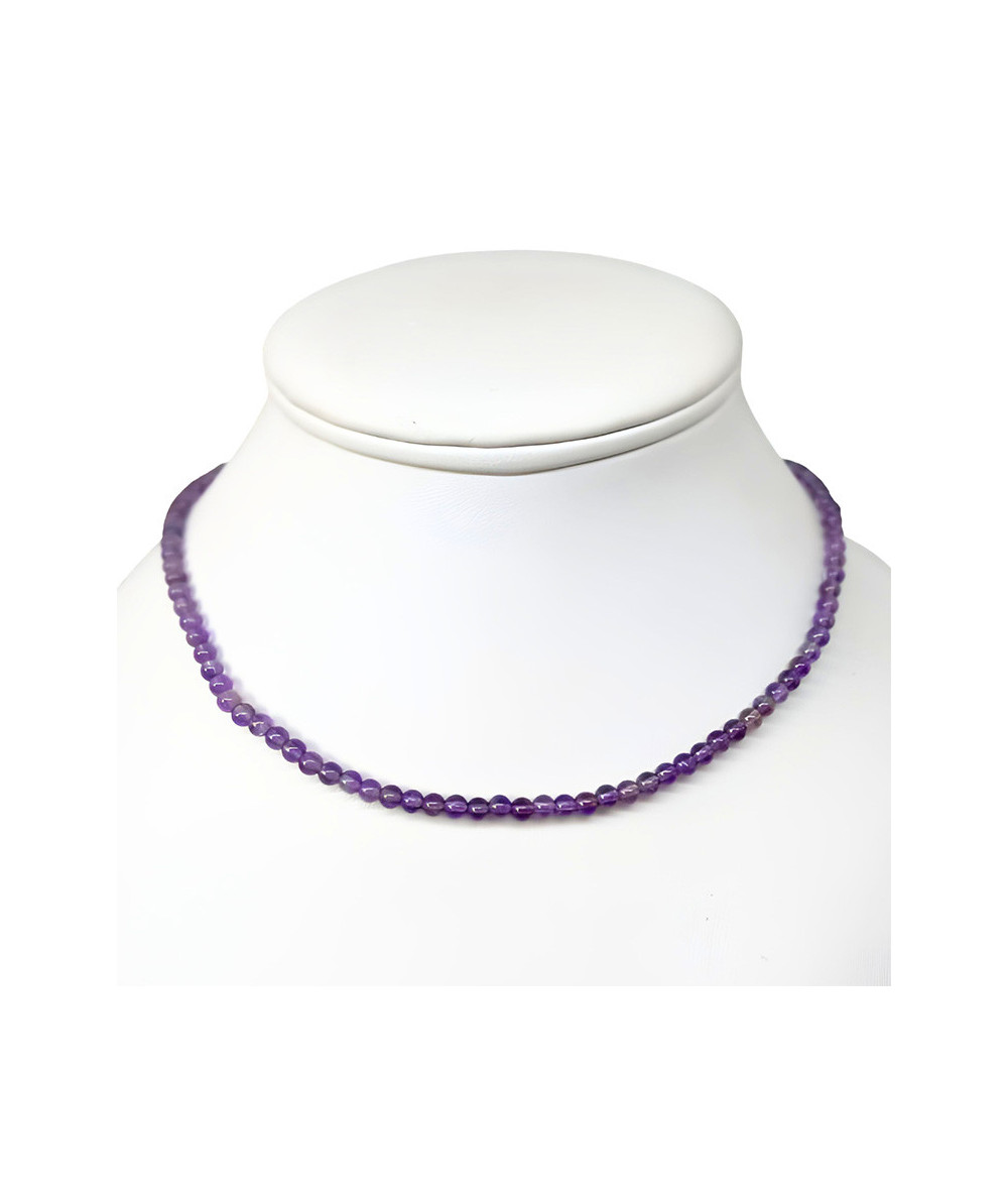 Améthyste - Collier Boules 4 Mm - Fermoir Argent