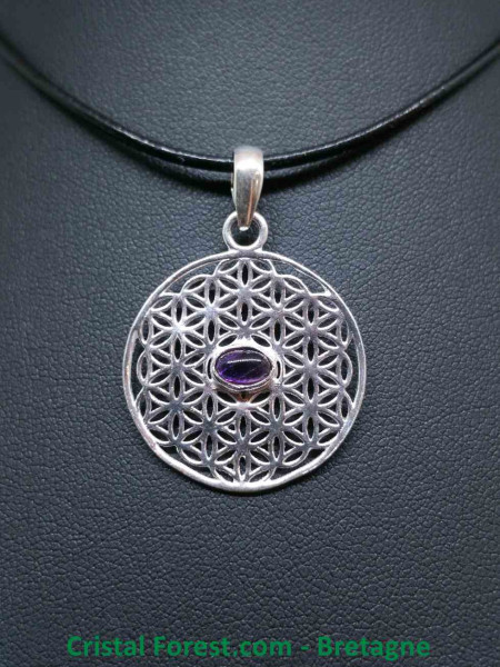 Améthyste - Pendentif Argent - Fleur de Vie