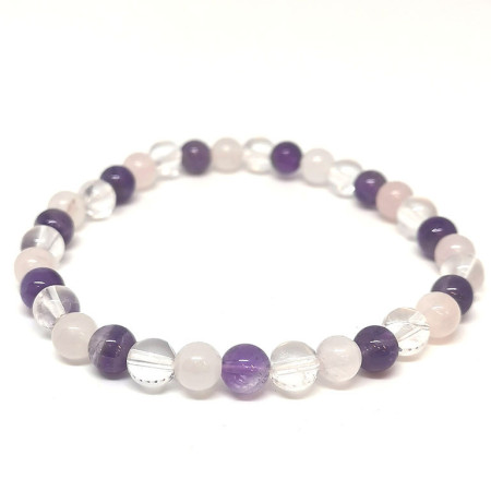 Améthyste Quartz Rose Cristal de Roche - Bracelet Boules