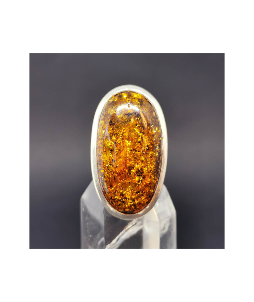 Ambre Véritable - Bague Sertie Argent - AAA+