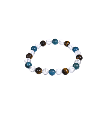 Bracelet astro Gémeaux en Apatite Cristal de roche et Oeil de tigre