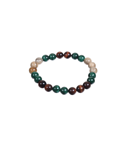 Bracelet astro Taureau en Oeil de taureau Bois fossilisé et Malachite