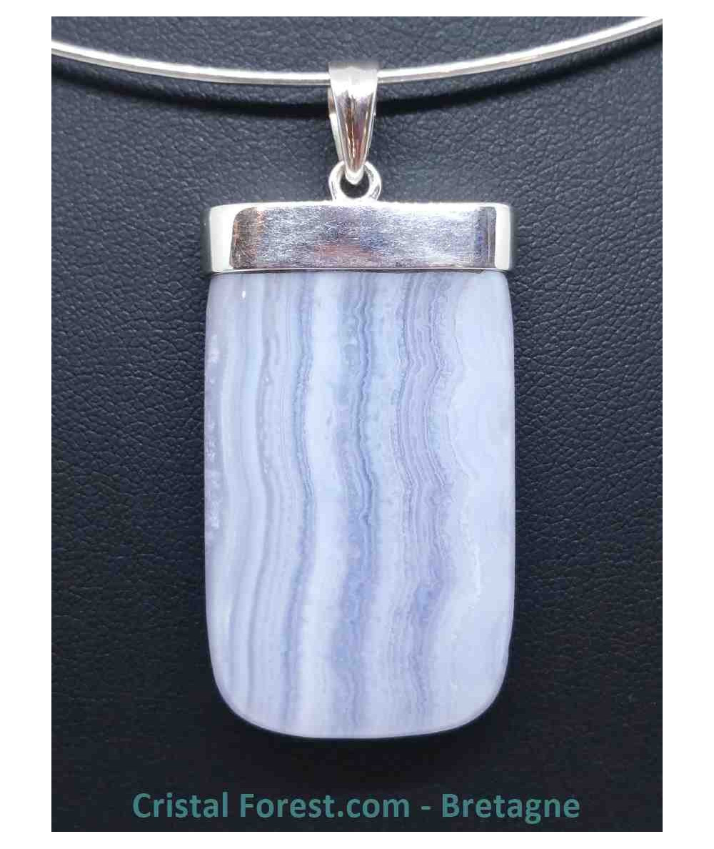 Calcédoine Bleue - Pendentif Serti Argent