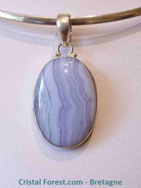 Calcédoine Bleue - Pendentif Serti Argent