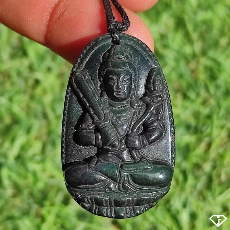 Pendentif Bodhisattva en Obsidienne