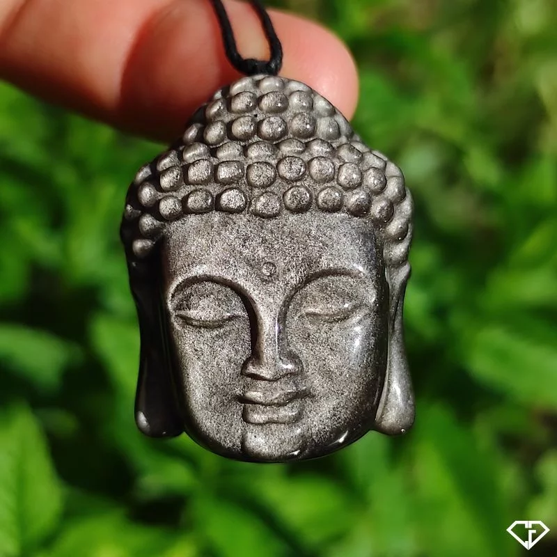 Pendentif Bouddha en Obsidienne argentée