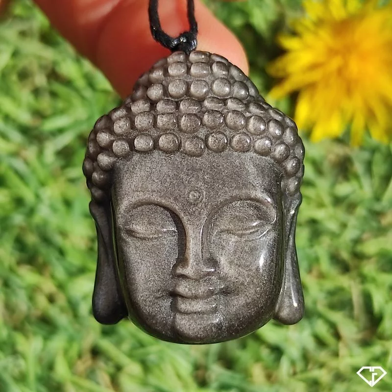 Pendentif Bouddha en Obsidienne argentée