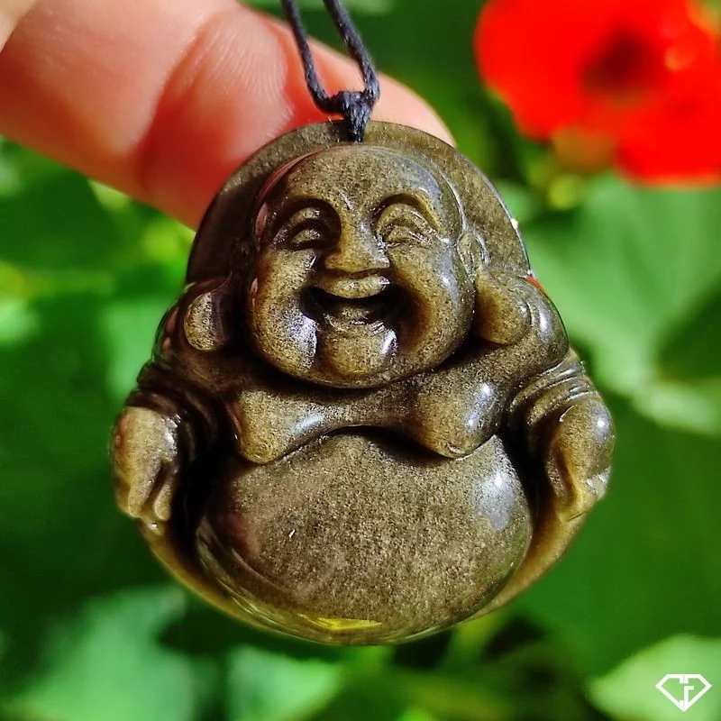 Pendentif Bouddha en Obsidienne dorée