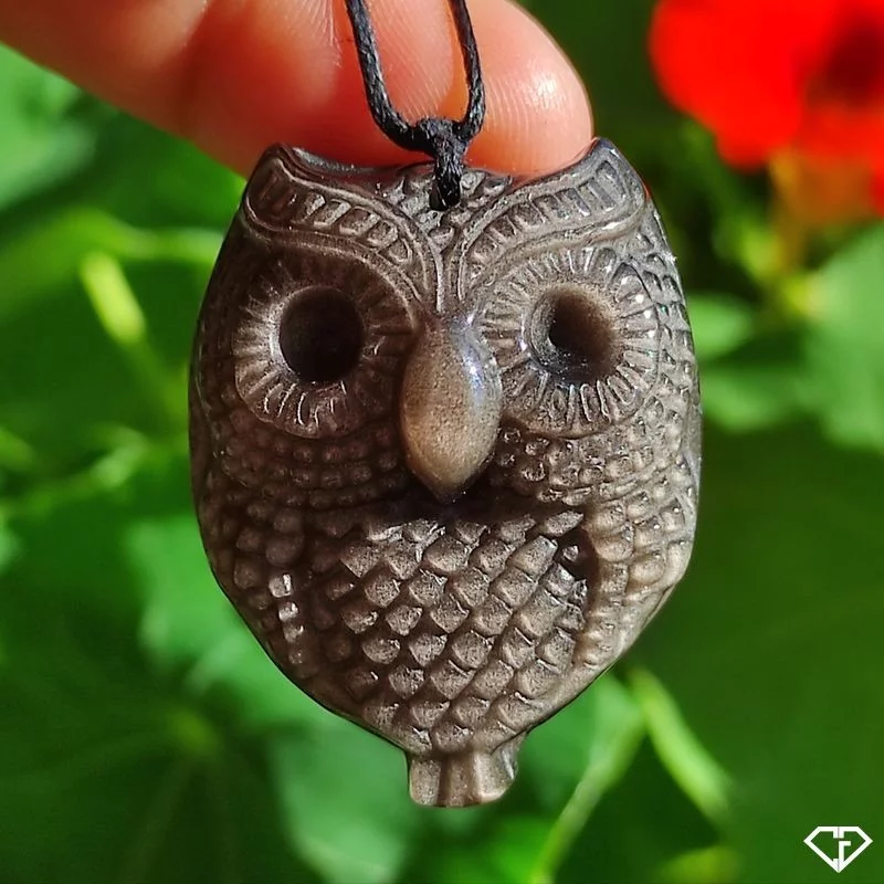 Pendentif Chouette en Obsidienne argentée