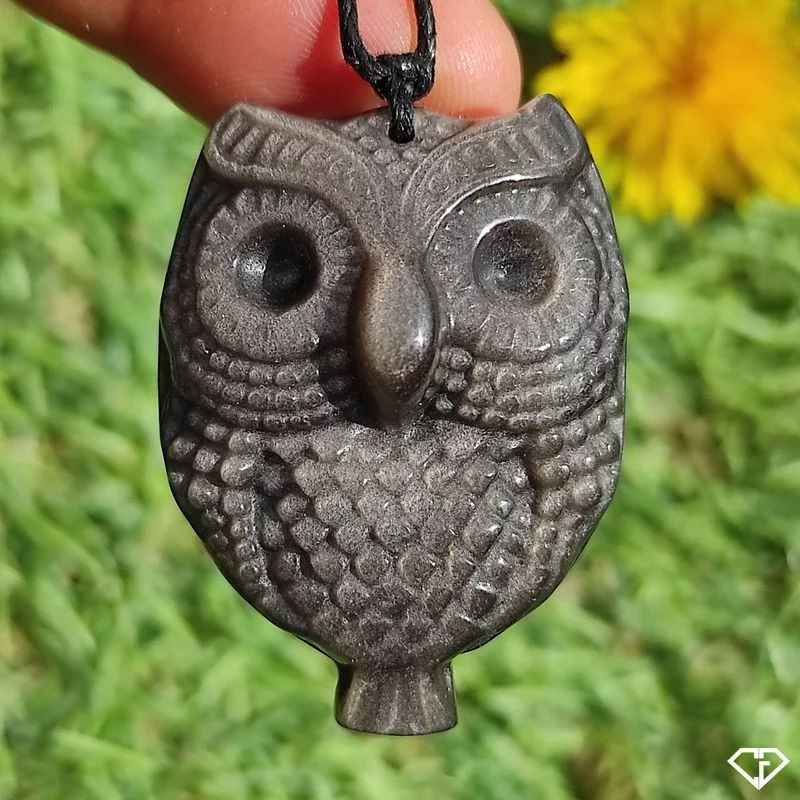 Pendentif Chouette en Obsidienne argentée