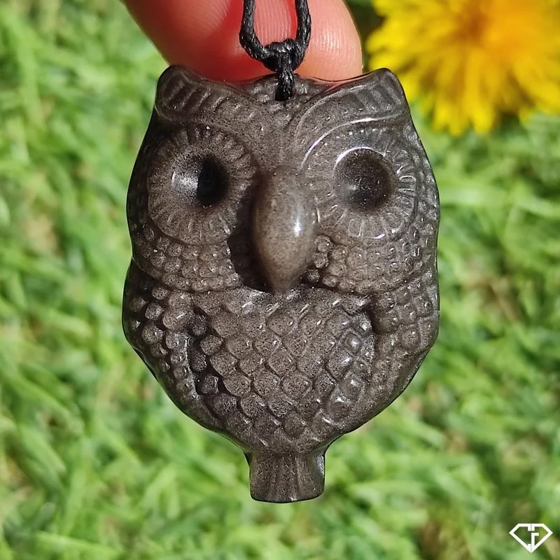 Pendentif Chouette en Obsidienne argentée