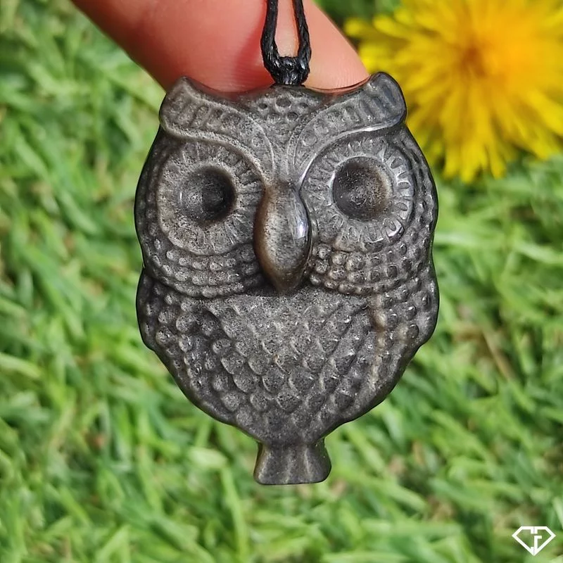 Pendentif Chouette en Obsidienne argentée