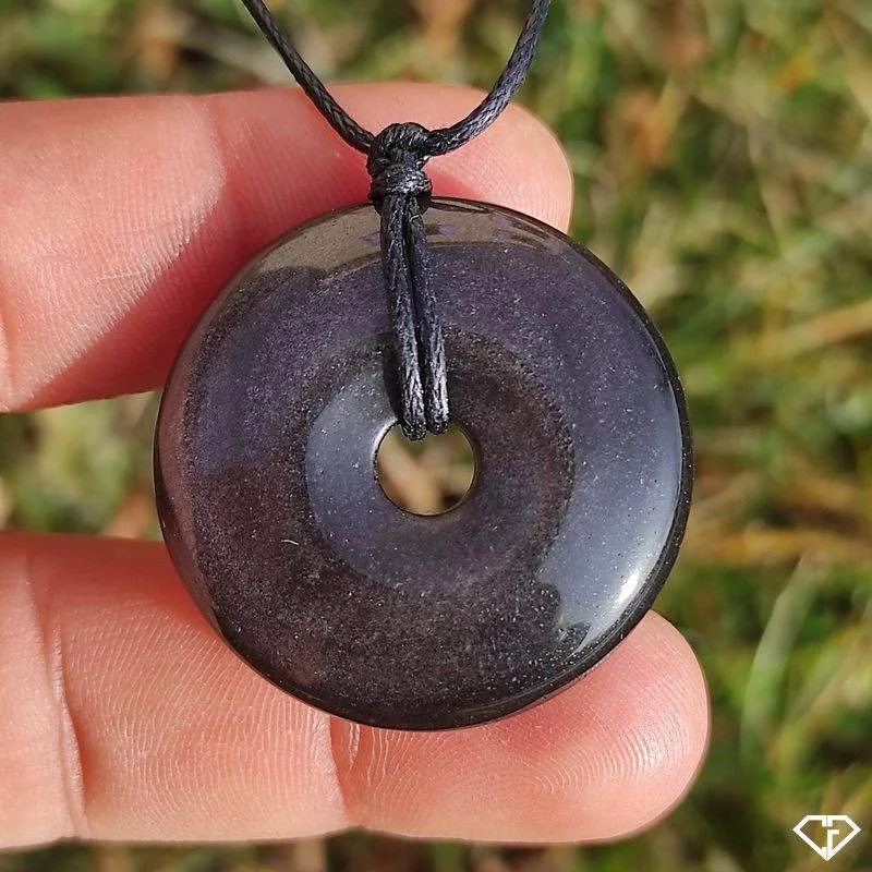 Pendentif donut en Obsidienne argentée