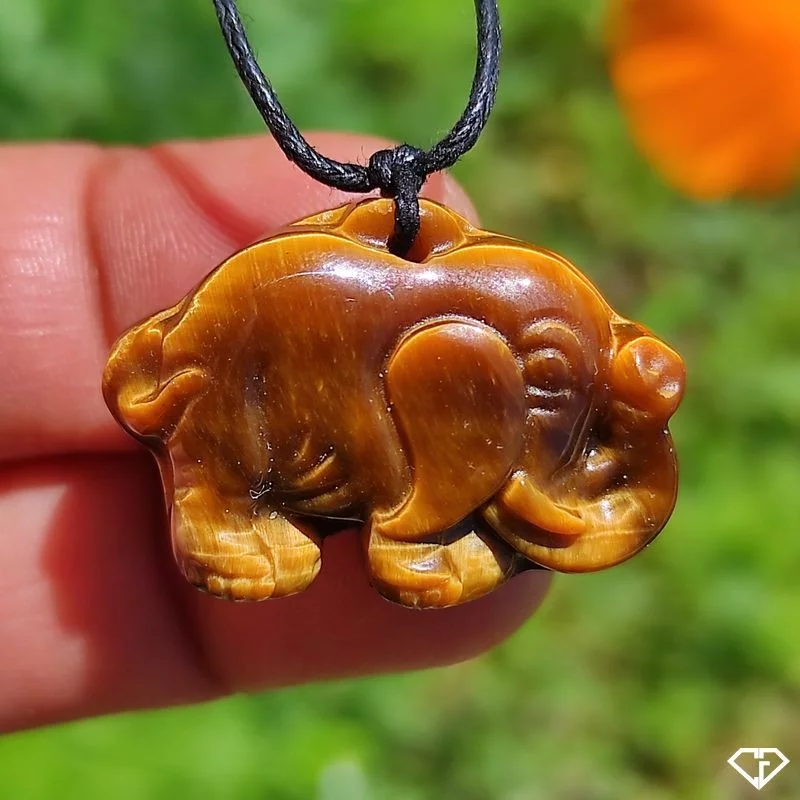 Pendentif Éléphant en Œil de Tigre