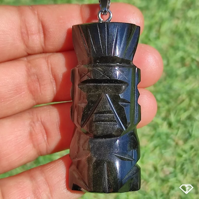 Pendentif Guerrier Aztèque en Obsidienne