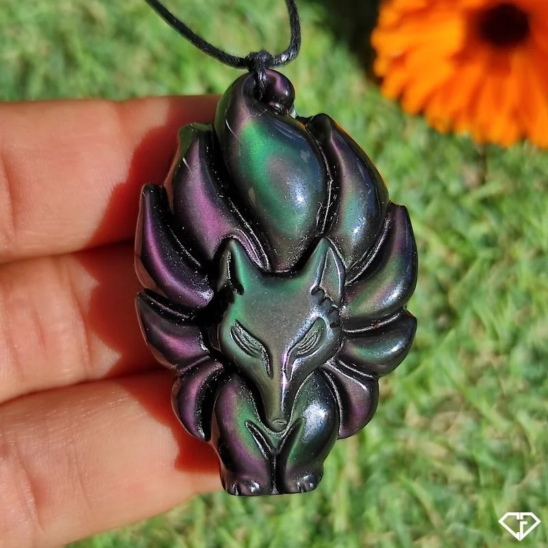 Pendentif Renard en Obsidienne Arc-en-ciel