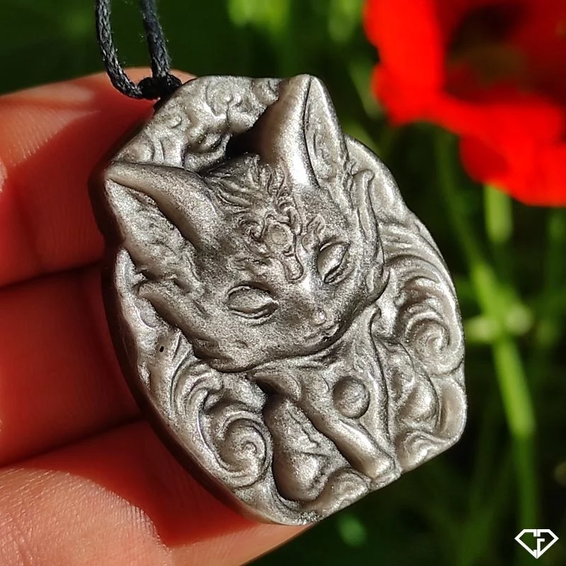 Pendentif Renard en Obsidienne argentée