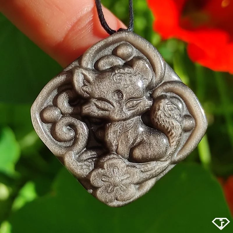 Pendentif Renard en Obsidienne argentée