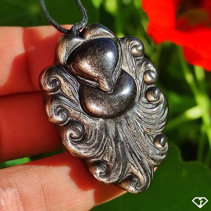 Pendentif Renard en Obsidienne argentée