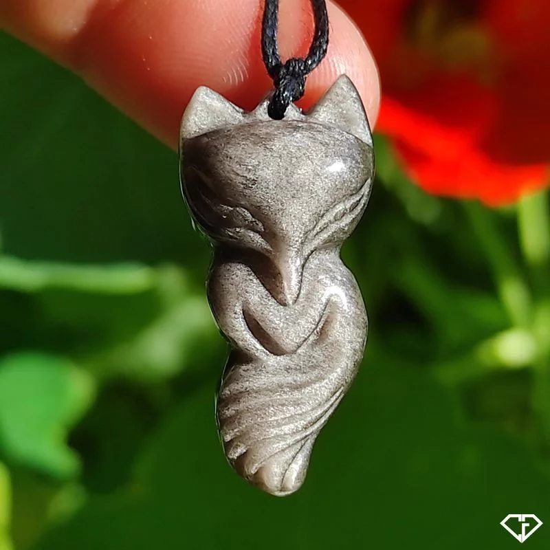 Pendentif Renard en Obsidienne argentée