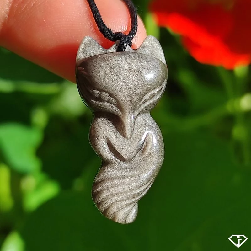 Pendentif Renard en Obsidienne argentée