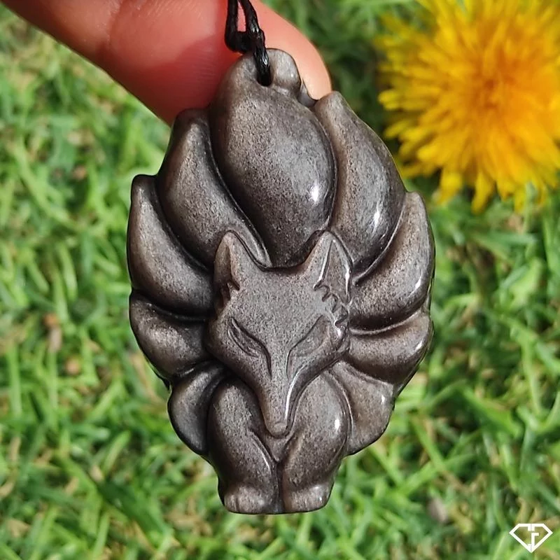 Pendentif Renard en Obsidienne argentée