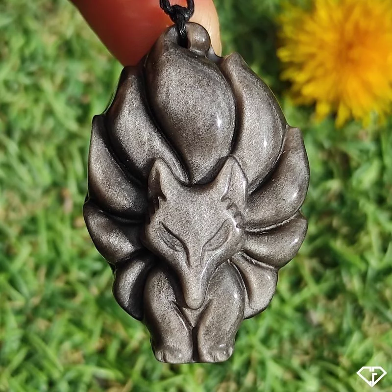 Pendentif Renard en Obsidienne argentée