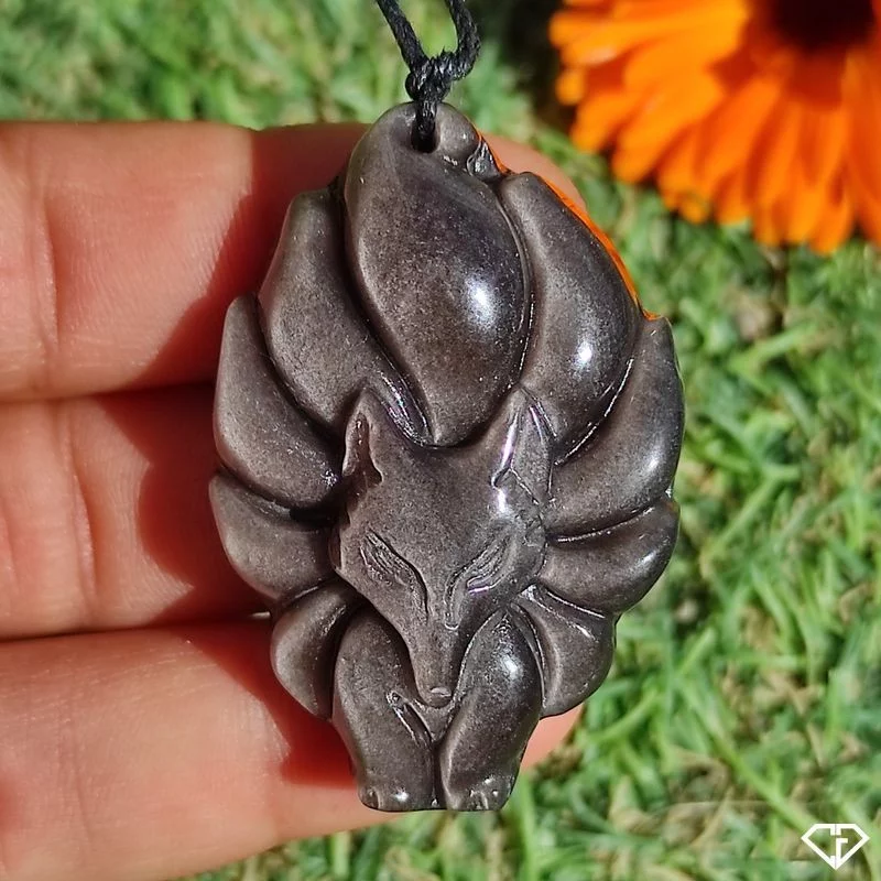 Pendentif Renard en Obsidienne argentée