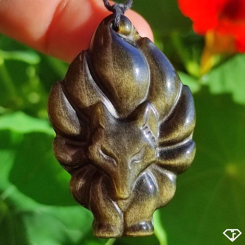 Pendentif Renard en Obsidienne dorée