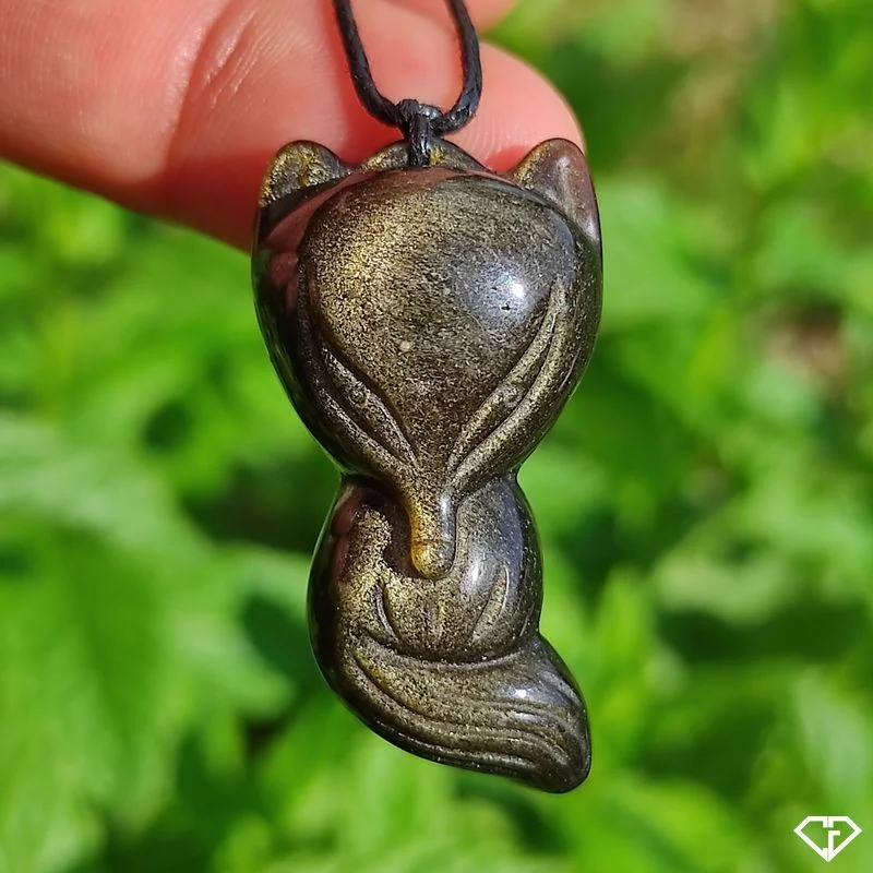 Pendentif Renard en Obsidienne dorée