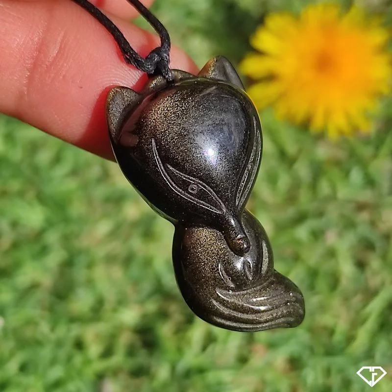 Pendentif Renard en Obsidienne dorée