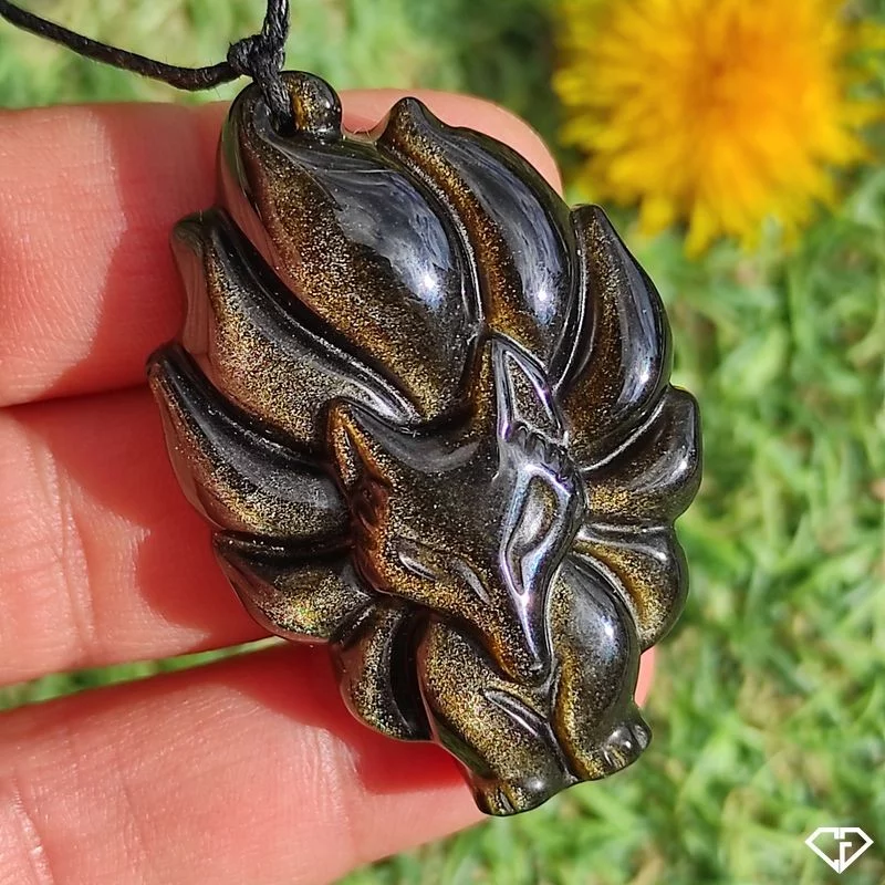 Pendentif Renard en Obsidienne dorée