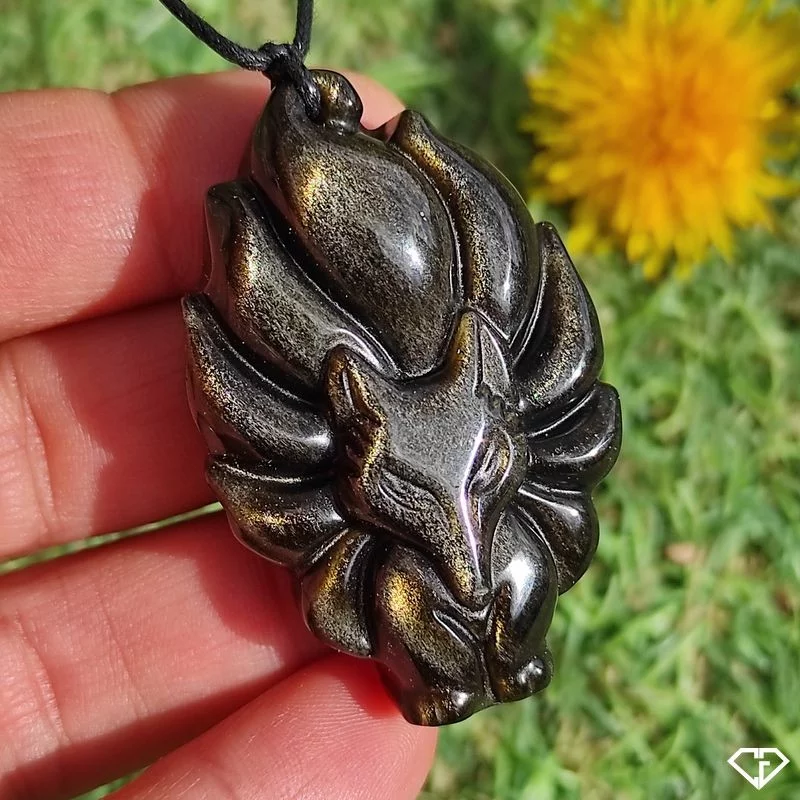Pendentif Renard en Obsidienne dorée