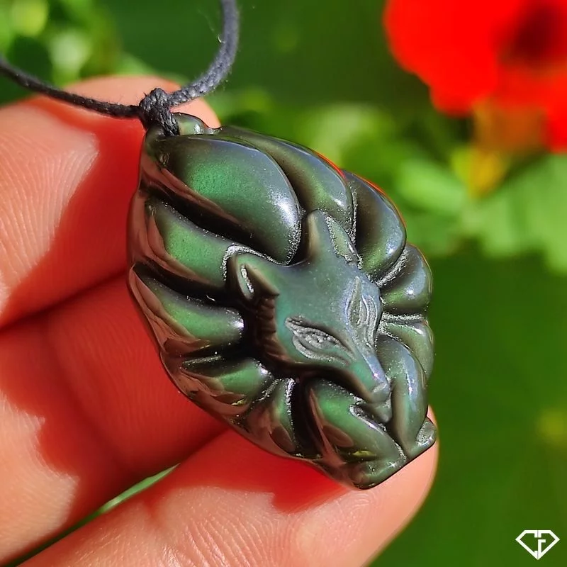 Pendentif Renard en Obsidienne Œil Céleste