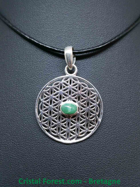 Émeraude (Béryl Vert) - Pendentif Argent - Fleur de Vie