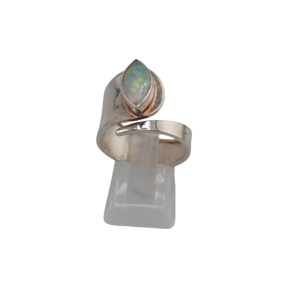 Bague Argent En Opale Blanche