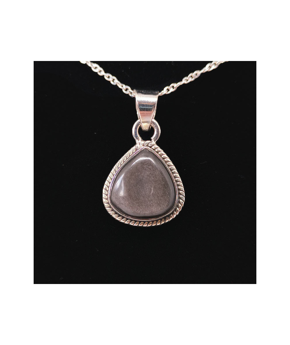 Obsidienne Argentée - Pendentif Serti Argent