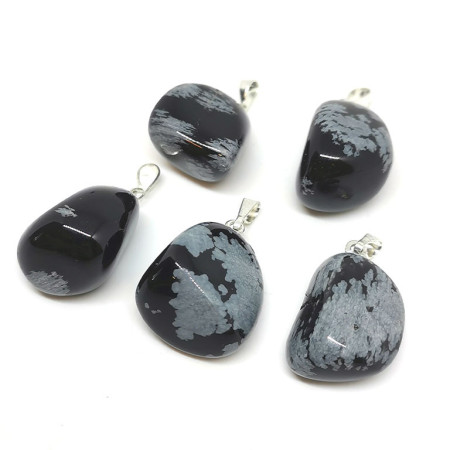 Obsidienne Flocon de Neige - Pendentif Pierre Roulée