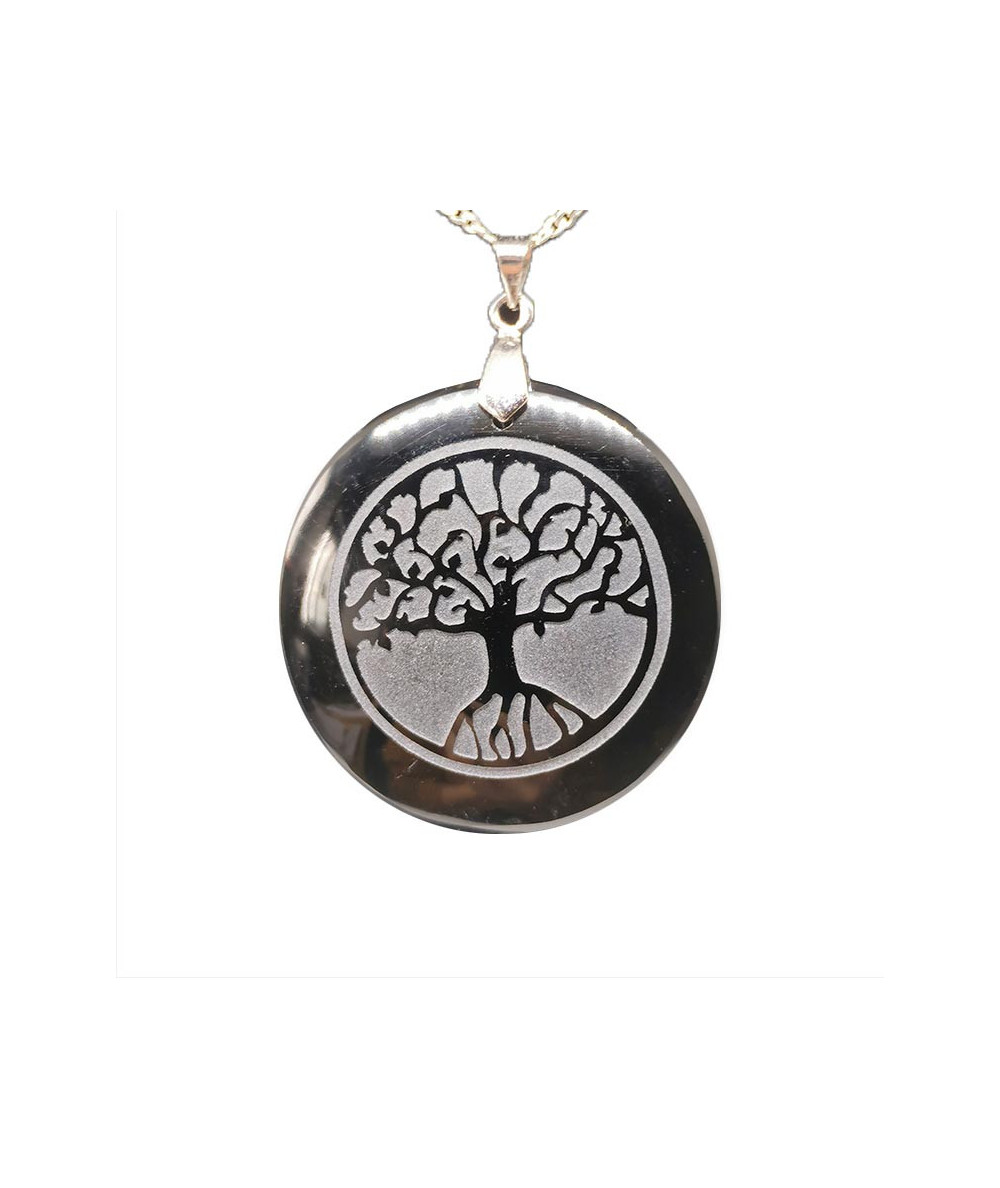 Obsidienne Noire - Pendentif Gravé - Arbre De Vie