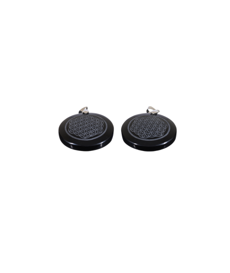 Obsidienne Noire - Pendentif Gravé - Fleur de Vie