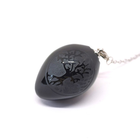 Obsidienne Noire - Pendule Oeuf - Gravé Arbre de Vie