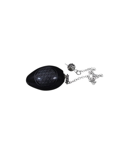Obsidienne Noire - Pendule Oeuf - Gravé Fleur de Vie