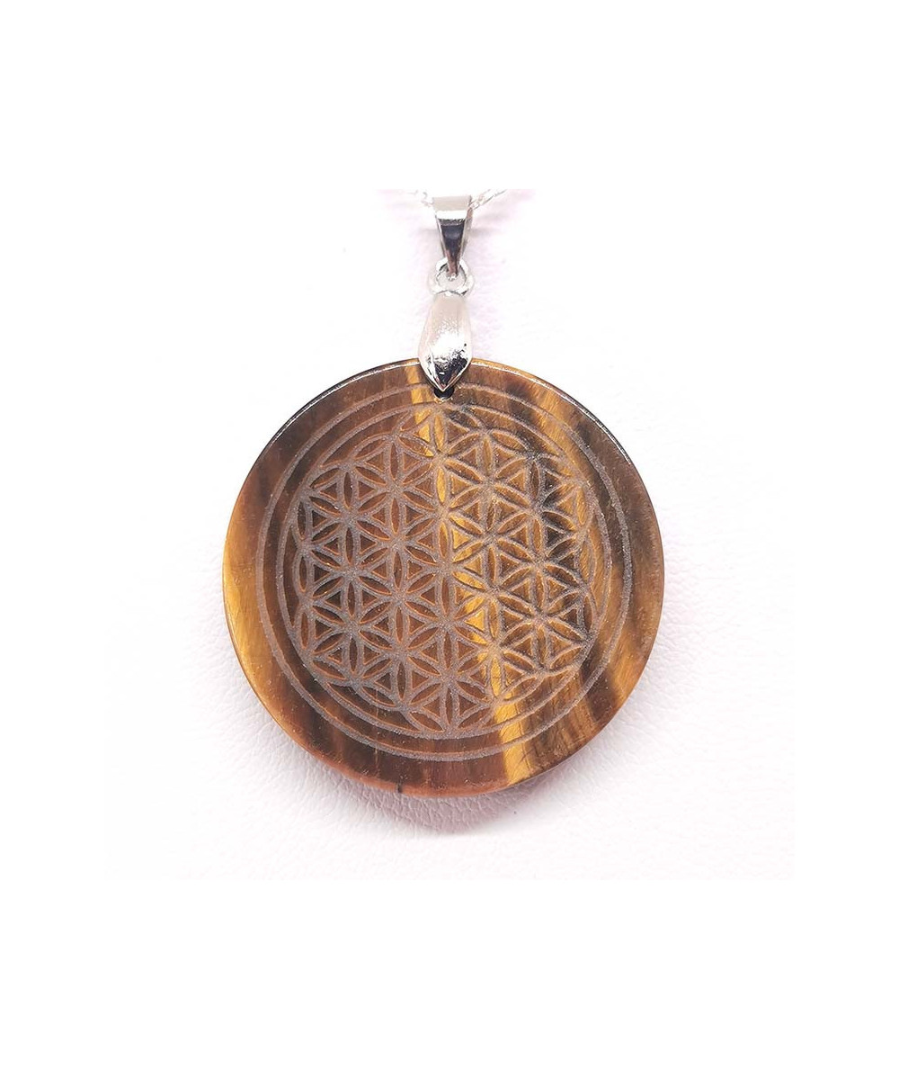 Oeil De Tigre - Pendentif Gravé - Fleur De Vie