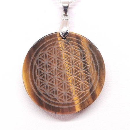 Oeil de Tigre - Pendentif Gravé - Fleur de Vie