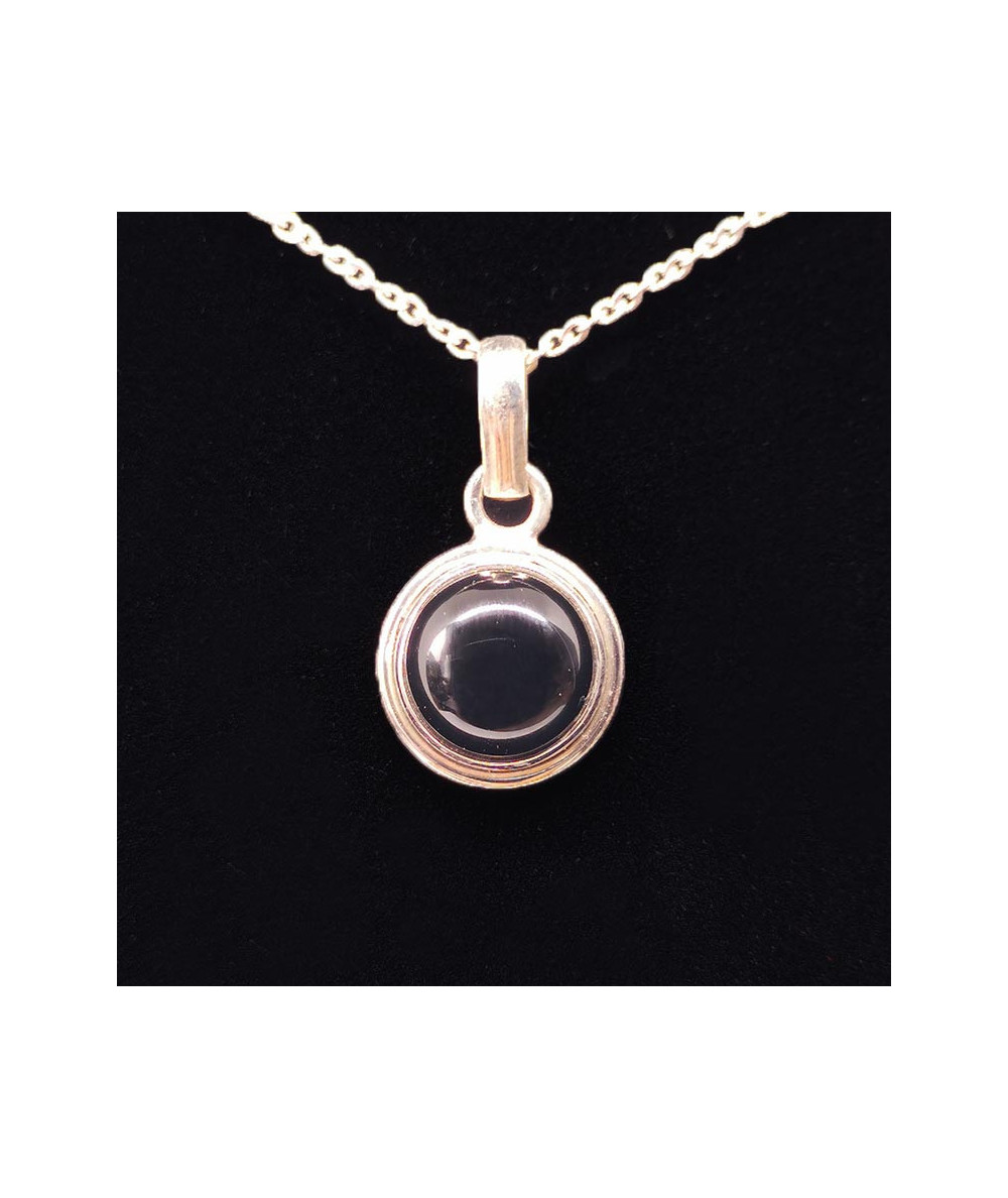 Onyx Noir - Pendentif Serti Argent