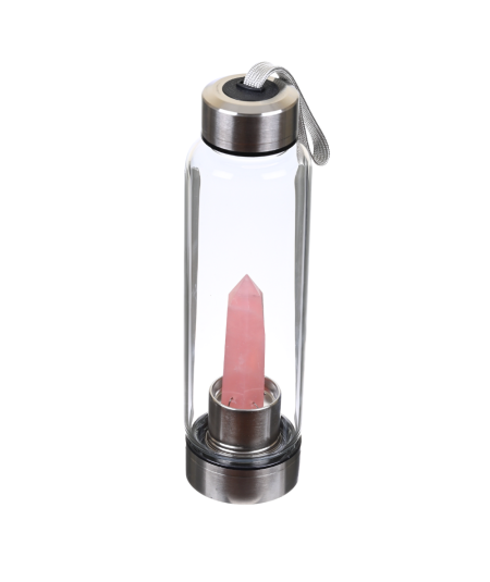 Quartz Rose - Gourde en verre avec pierre