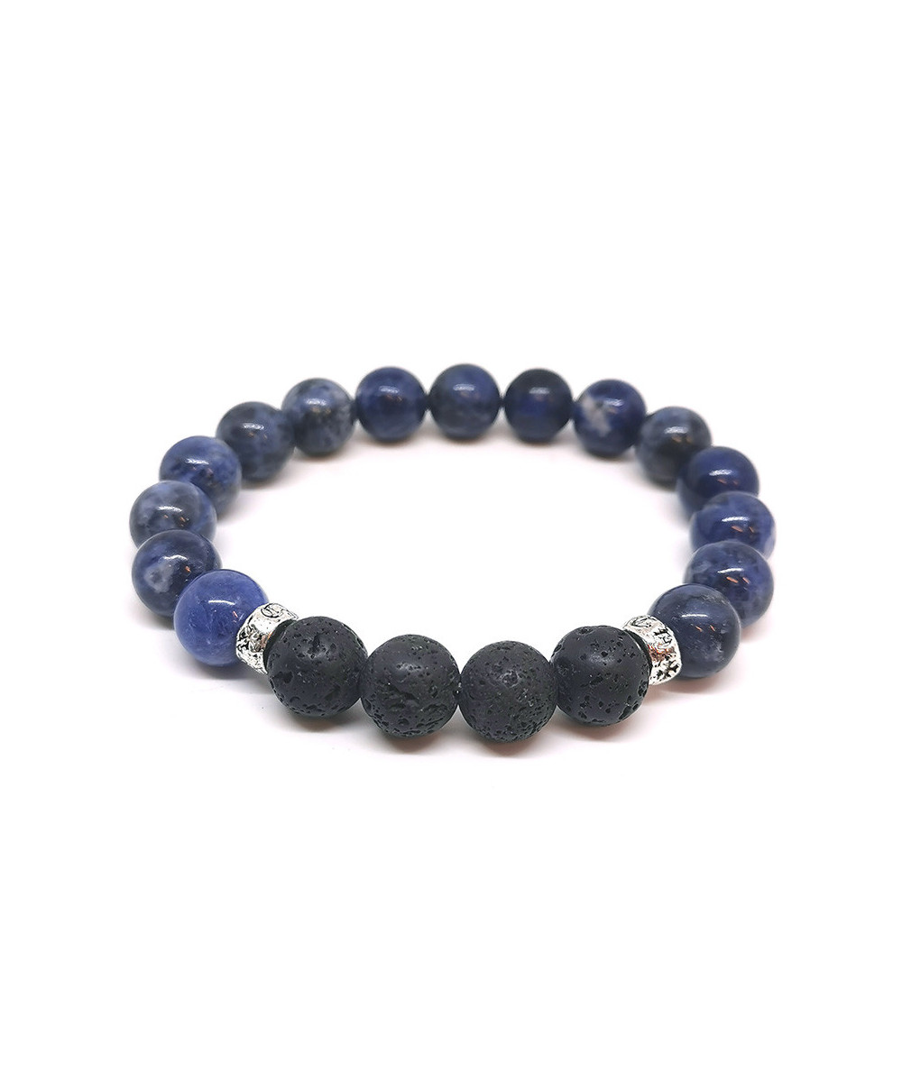Sodalite Et Pierre De Lave - Bracelet Boules 10 Mm